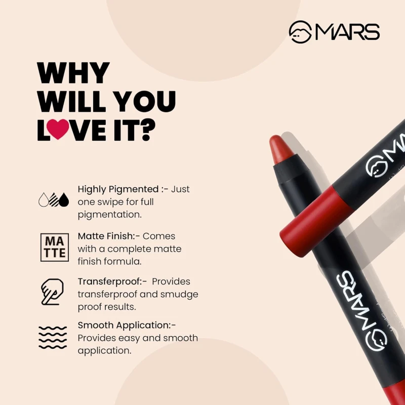 MARS Long Lasting Crayon Lipstick up to 12 Hours Stay | Matte Finish | Waterproof | Won't Smudge Won't Budge Lip Crayon (3.5 gm) (21-Boss Lady) thumbnail 3